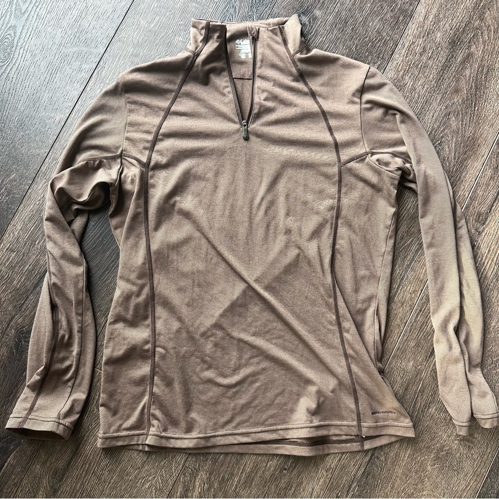 Columbia women’s medium brown micro stripe outer layer outdoor hiking 1/4 zip